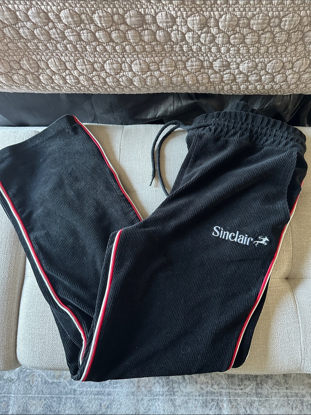 Men’s Sinclair Black Corduroy Joggers with Red Trim